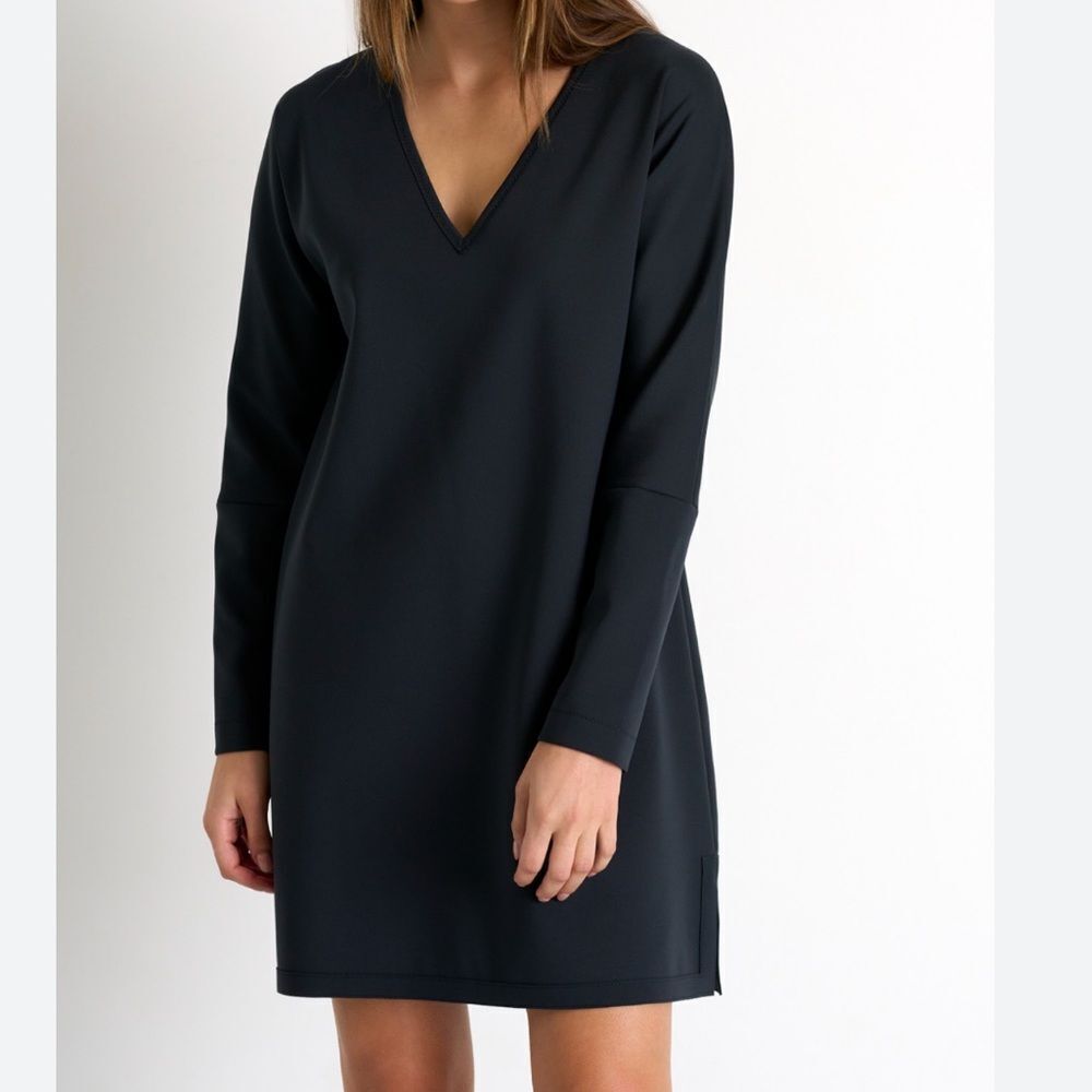 NEW BROCHU WALKER Layla V Neck Long Sleeve mini Popover dress Pockets L NWT